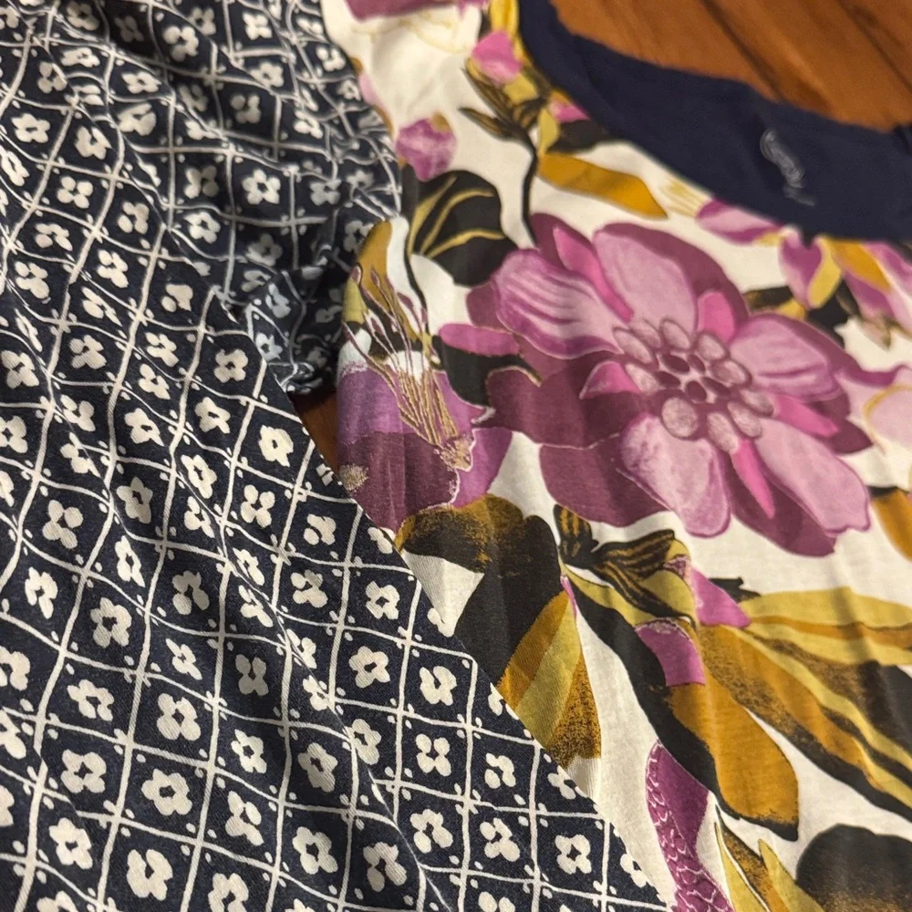 Tory Burch Floral Contrast-Sleeve Long Sleeve Tee in Pink, Yellow, Black - Picture 4 of 6